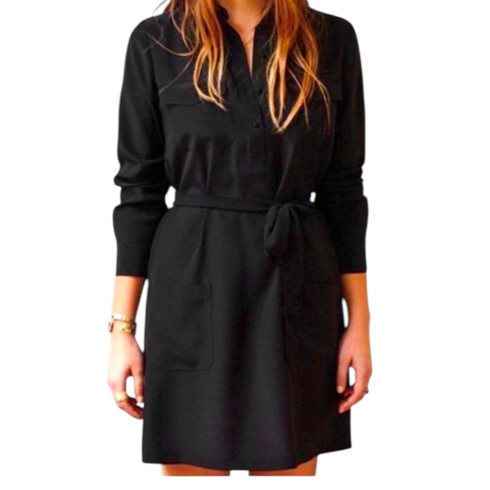 Sézane Black Lace Trim Button Front Shirt Dress Size 34 XS